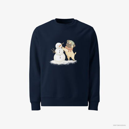 Pug Putting Together a Snowman Navy Sweatshirt