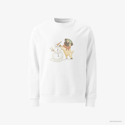 Pug Putting Together a Snowman White Sweatshirt