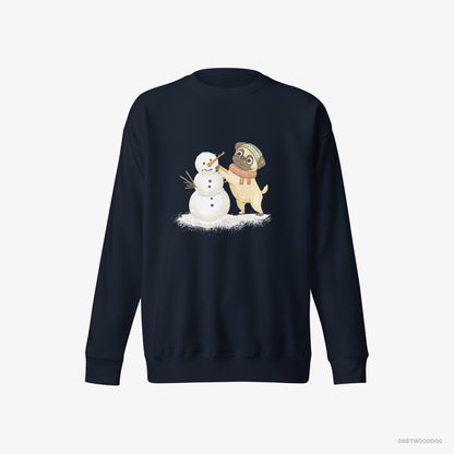 Pug Putting Together a Snowman Navy Sweatshirt