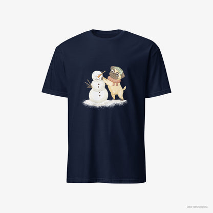 Pug Putting Together a Snowman Navy T-Shirt