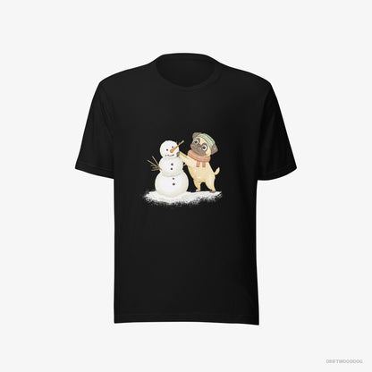 Pug T-Shirt – Men Black T-Shirt Eco-Friendly – Putting Together a Snowman (on White Background)