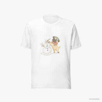 Pug Putting Together a Snowman White T-Shirt