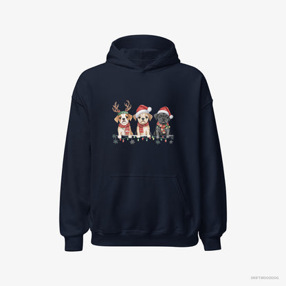 Bulldog Puppies Christmas-Themed Navy Hoodie