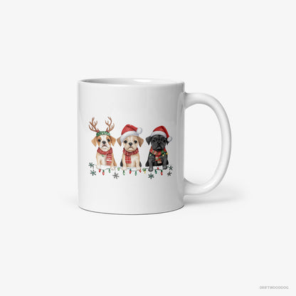 Bulldog Puppies Christmas-Themed White Mug