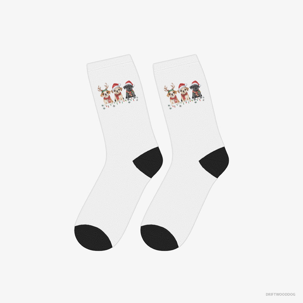 Bulldog Puppies Christmas-Themed – Socks White – Classic