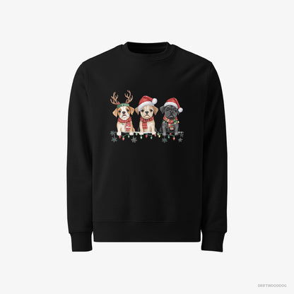 Bulldog Sweatshirt – Men Black Sweatshirt Classic – Puppies Christmas-Themed (on White Background)