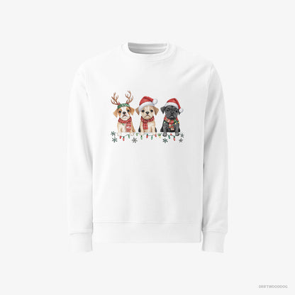 Bulldog Puppies Christmas-Themed White Sweatshirt