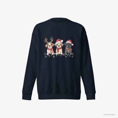 Bulldog Puppies Christmas-Themed Navy Sweatshirt