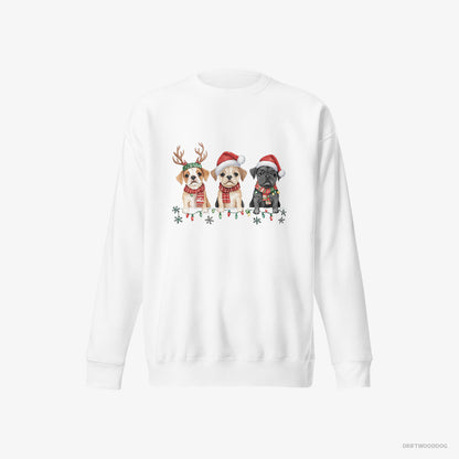 Bulldog Puppies Christmas-Themed White Sweatshirt