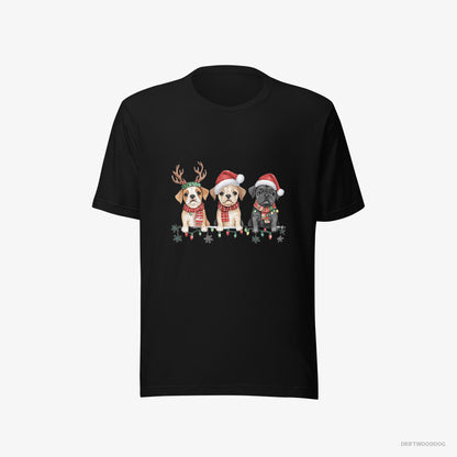 Bulldog Puppies Christmas-Themed Black T-Shirt