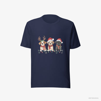 Bulldog Puppies Christmas-Themed Navy T-Shirt