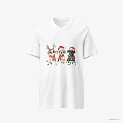 Bulldog Puppies Christmas-Themed White T-Shirt