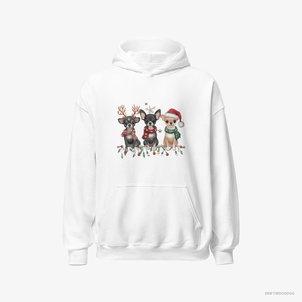 Chihuahua Hoodie – Men White Hoodie Classic – Puppies Spreading Christmas Joy (on White Background)