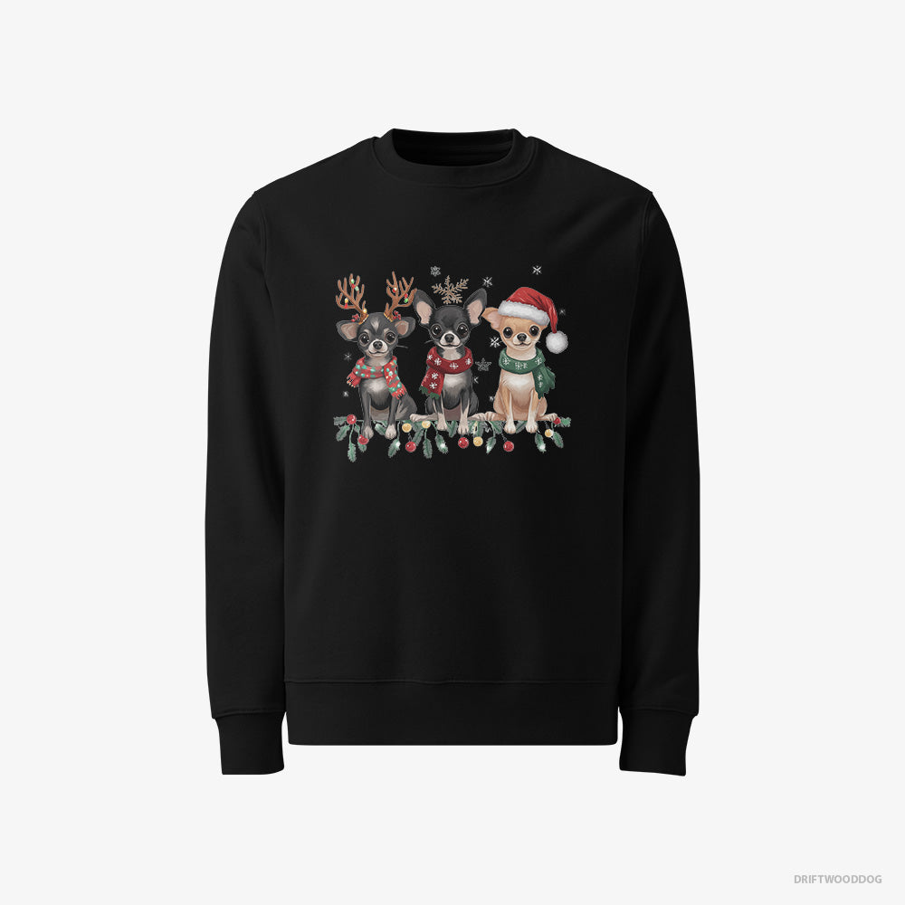 Chihuahua Sweatshirt – Men Black Sweatshirt Classic – Puppies Spreading Christmas Joy (on White Background)