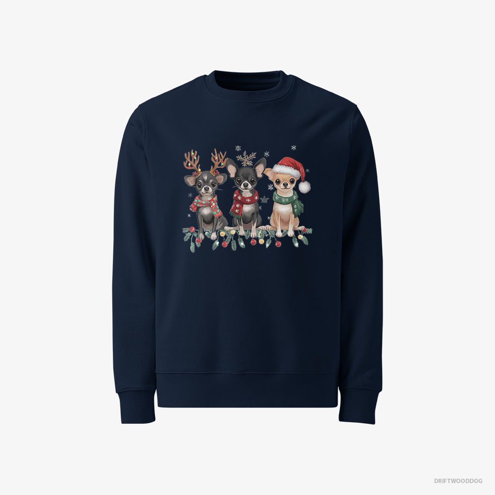 Chihuahua Sweatshirt – Men Navy Sweatshirt Classic – Puppies Spreading Christmas Joy (on White Background)