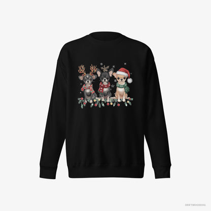 Chihuahua Sweatshirt – Men Black Sweatshirt Eco-Friendly – Puppies Spreading Christmas Joy (on White Background)