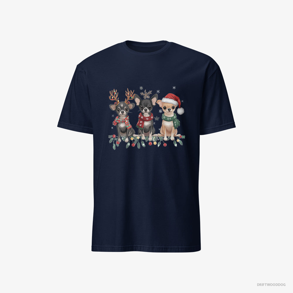 Chihuahua T-Shirt – Men Navy T-Shirt Classic – Puppies Spreading Christmas Joy (on White Background)