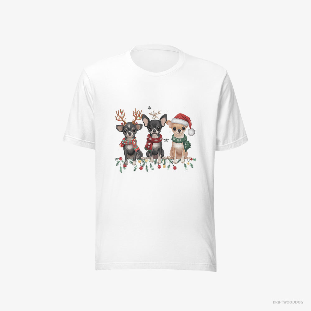 Chihuahua T-Shirt – Men White T-Shirt Eco-Friendly – Puppies Spreading Christmas Joy (on White Background)