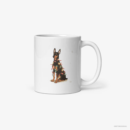 Dobermann Wrapped Up in Christmas Garland White Mug