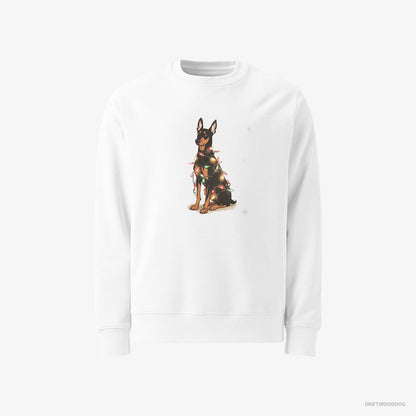 Dobermann Wrapped Up in Christmas Garland White Sweatshirt