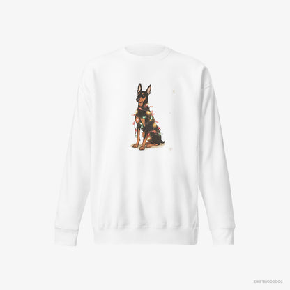 Dobermann Wrapped Up in Christmas Garland White Sweatshirt