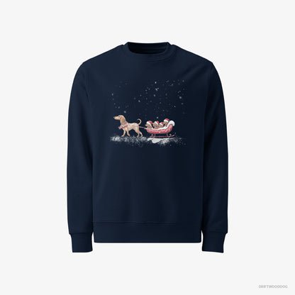 Dachshund Sweatshirt – Men Navy Sweatshirt Classic – Sledding with Little Puppies (on White Background)