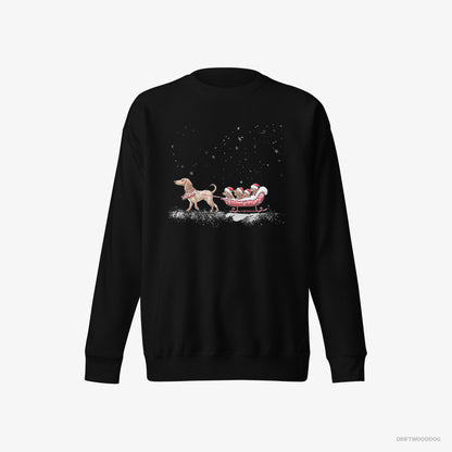 Dachshund Sweatshirt – Men Black Sweatshirt Eco-Friendly – Sledding with Little Puppies (on White Background)