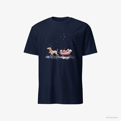 Dachshund T-Shirt – Women Navy T-Shirt Classic – Sledding with Little Puppies (on White Background)