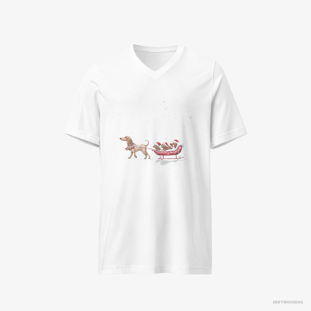 Dachshund Sledding with Little Puppies V-Neck T-Shirt