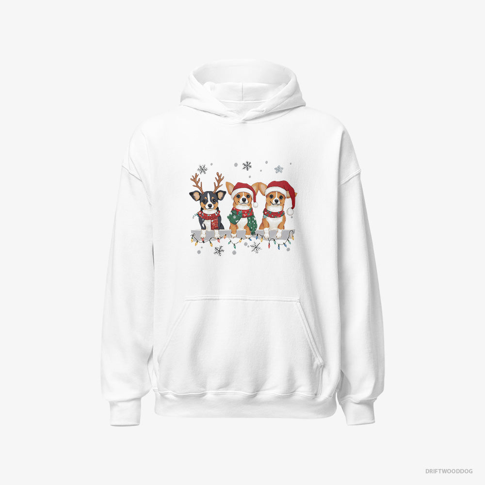 Corgi Hoodie – Men White Hoodie Classic – Puppies in a Jolly Christmas Mood (on White Background)