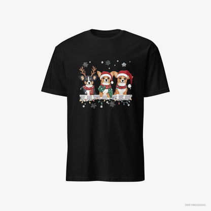 Corgi Puppies in a Jolly Christmas Mood Black T-Shirt