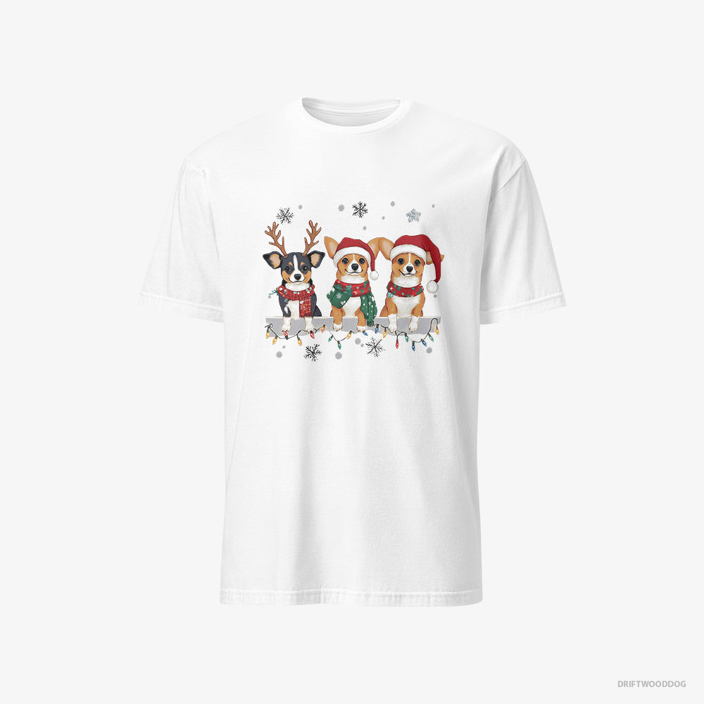 Corgi T-Shirt – Men White T-Shirt Classic – Puppies in a Jolly Christmas Mood (on White Background)