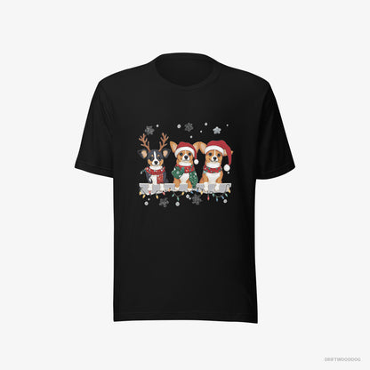 Corgi Puppies in a Jolly Christmas Mood Black T-Shirt