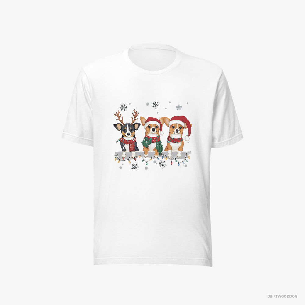 Corgi T-Shirt – Men White T-Shirt Eco-Friendly – Puppies in a Jolly Christmas Mood (on White Background)