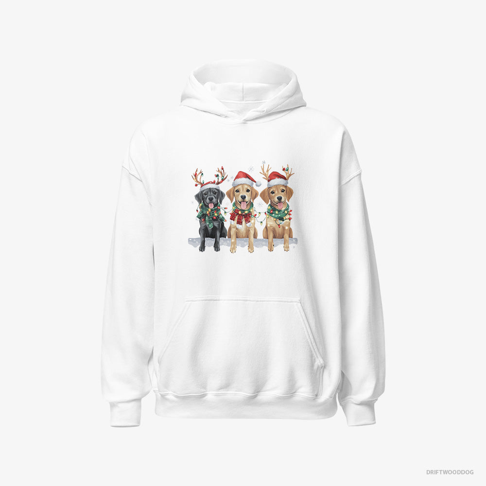 Golden Retriever Hoodie – Men White Hoodie Classic – Puppies in the Christmas Spirit (on White Background)