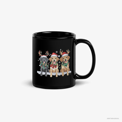 Golden Retriever Mug – Unisex Black Mug Classic – Puppies in the Christmas Spirit (on White Background)