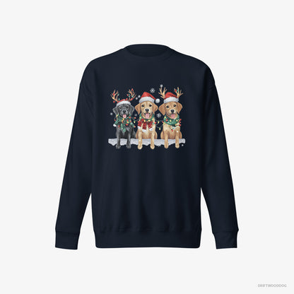 Golden Retriever Sweatshirt – Men Navy Sweatshirt Eco-Friendly – Puppies in the Christmas Spirit (on White Background)