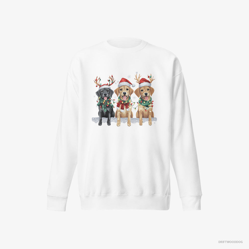 Golden Retriever Sweatshirt – Men White Sweatshirt Eco-Friendly – Puppies in the Christmas Spirit (on White Background)