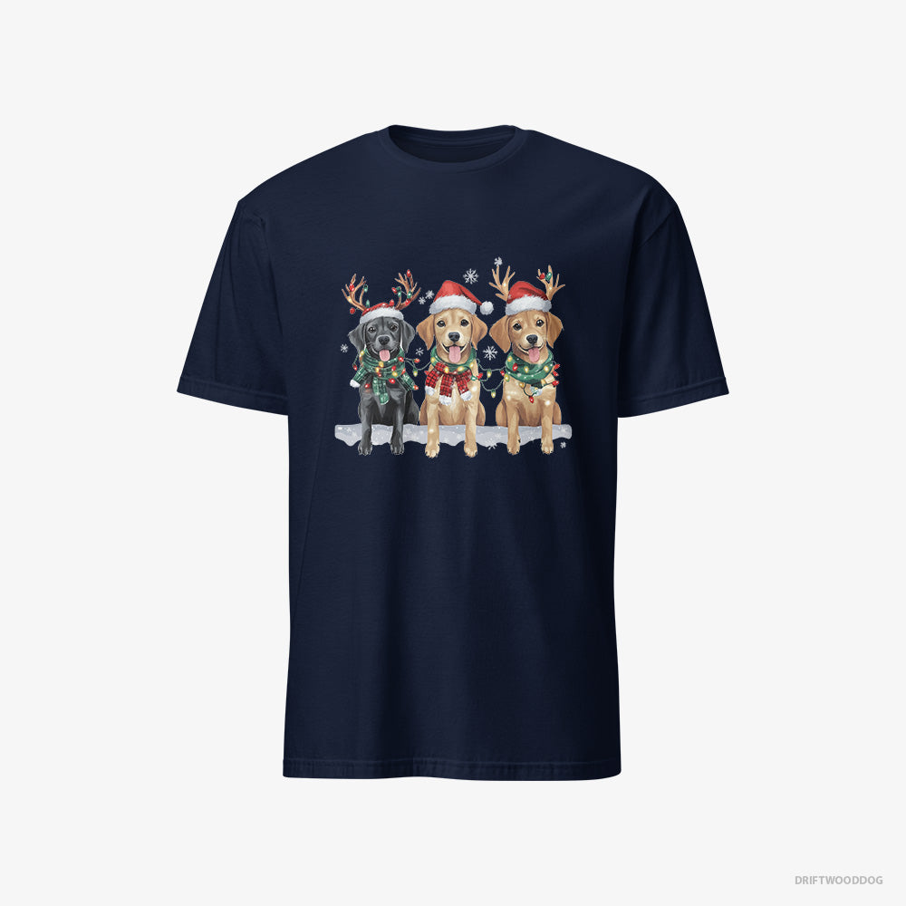 Golden Retriever T-Shirt – Men Navy T-Shirt Classic – Puppies in the Christmas Spirit (on White Background)