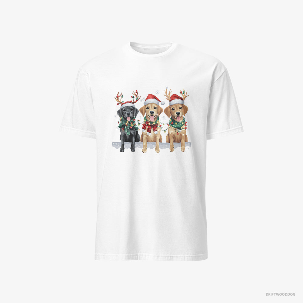 Golden Retriever T-Shirt – Men White T-Shirt Classic – Puppies in the Christmas Spirit (on White Background)