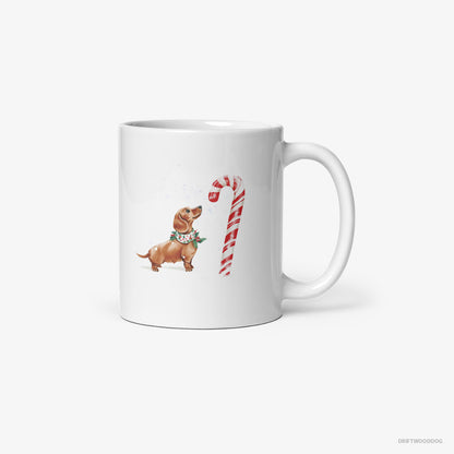 Dachshund by a Giant Christmas Lollipop White Mug