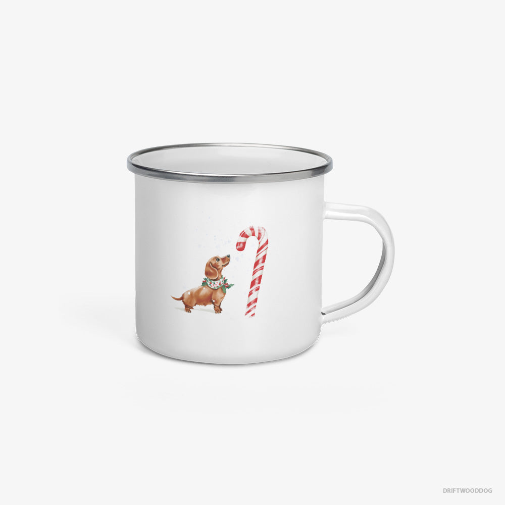 Dachshund by a Giant Christmas Lollipop Enamel Mug