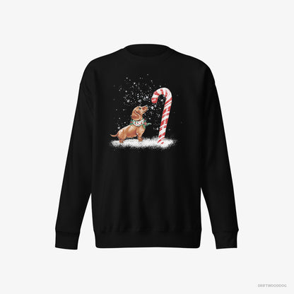 Dachshund by a Giant Christmas Lollipop Black Sweatshirt