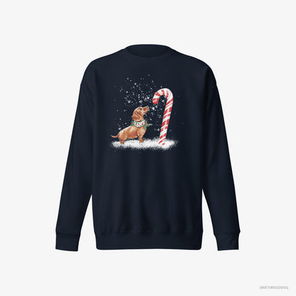 Dachshund by a Giant Christmas Lollipop Navy Sweatshirt