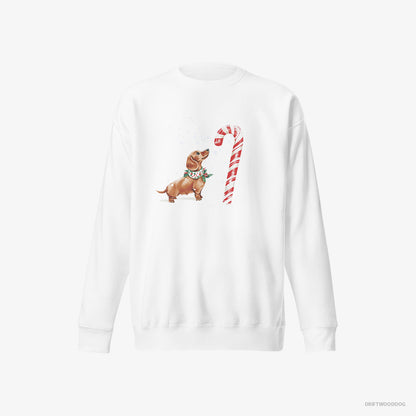 Dachshund by a Giant Christmas Lollipop White Sweatshirt