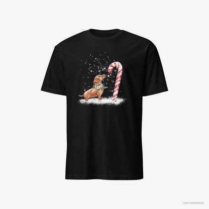 Dachshund by a Giant Christmas Lollipop Black T-Shirt