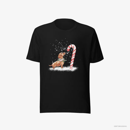 Dachshund by a Giant Christmas Lollipop Black T-Shirt