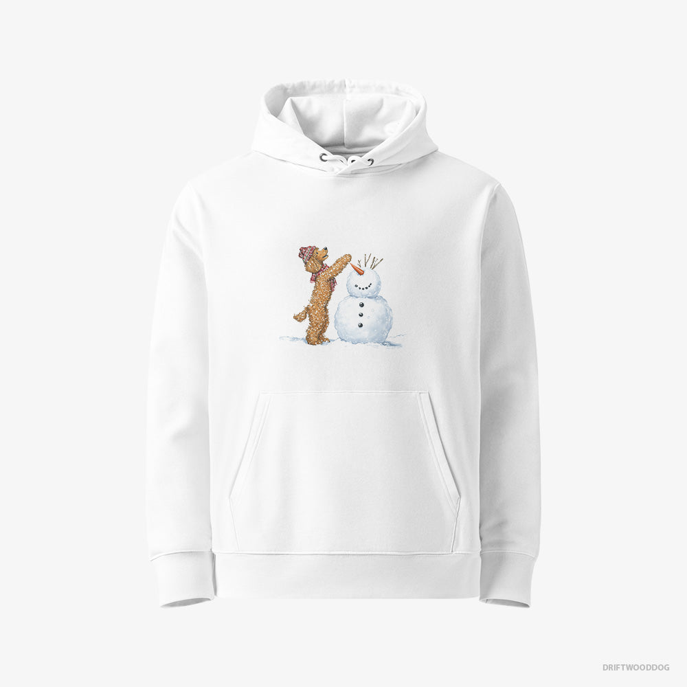 Poodle Hoodie – Women White Hoodie Eco-Friendly – Forming a Snowman (on White Background)