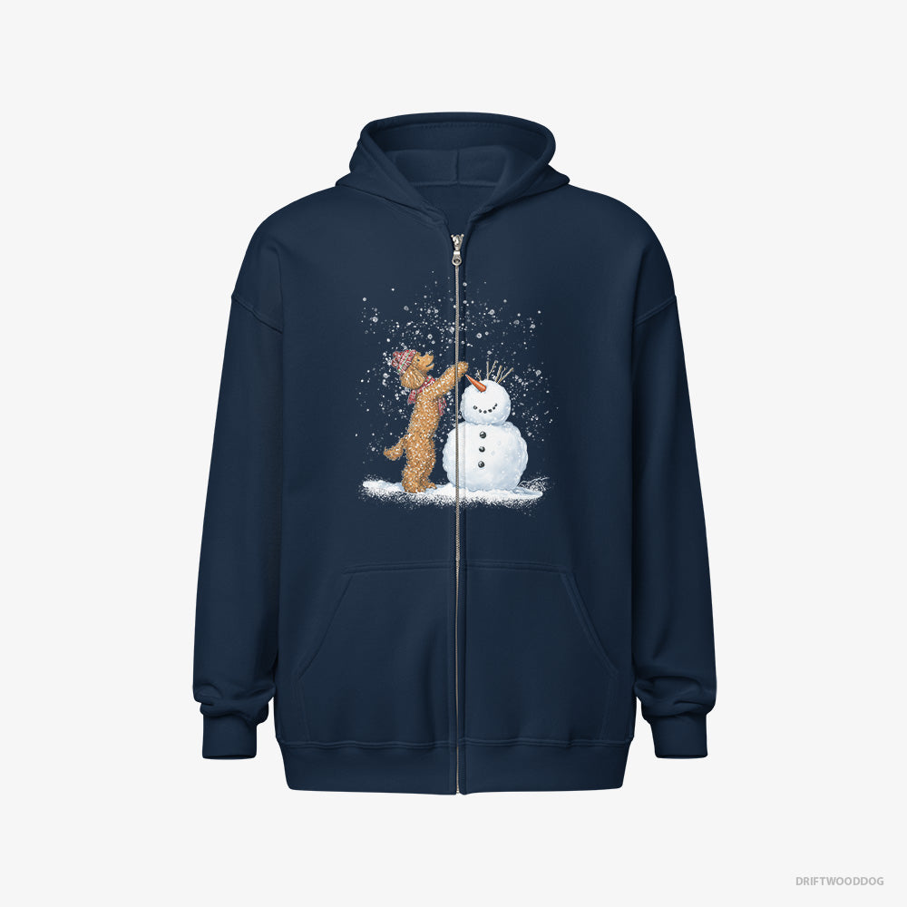 Poodle Hoodie – Men Navy Hoodie Full-Zip – Forming a Snowman (on White Background)