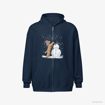 Poodle Hoodie – Men Navy Hoodie Full-Zip – Forming a Snowman (on White Background)